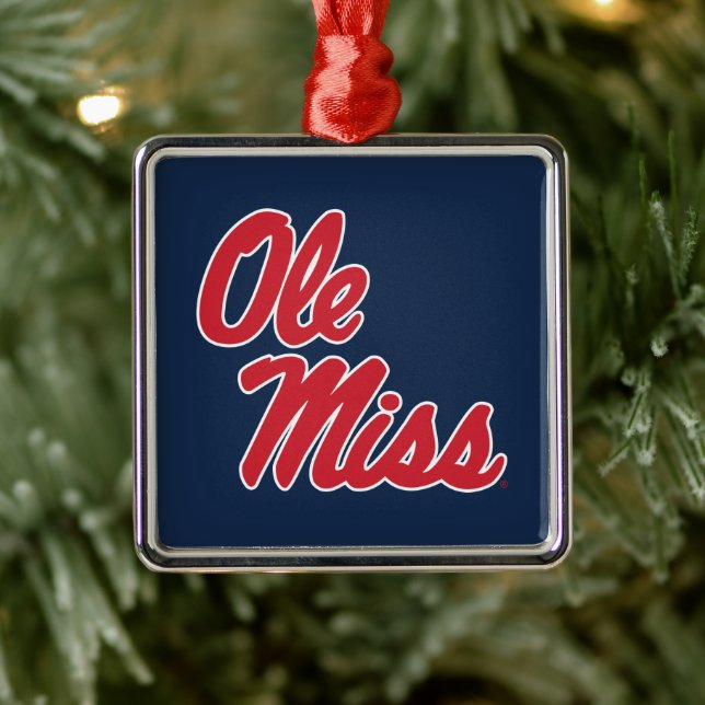 Ornement Carré Argenté Université du Mississippi | Ole Miss Script (Arbre)