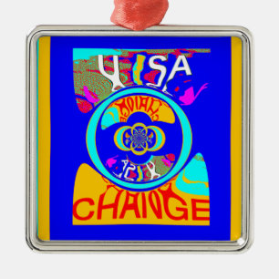 Ornement Carré Argenté Usa Change Beautiful Extraordinaire Text Quote Des