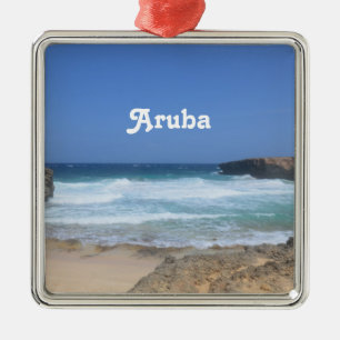 Ornement Carré Argenté Vagues somptueuses qui s'écrasent à Aruba
