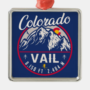 Ornement Carré Argenté Vail Colorado montagne - Symbole Rétro