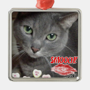 Ornement Carré Argenté Valentine Russian Blue Cat