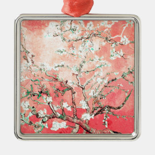 Ornement Carré Argenté Van Gogh Almond Blossoms Peach