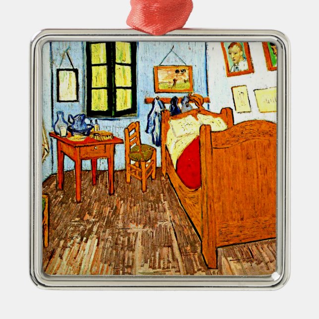 Ornement Carré Argenté Van Gogh - Chambre de Vincent, célèbre peinture, (Devant)