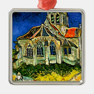 Ornement Carré Argenté Van Gogh - L'église d'Auvers,