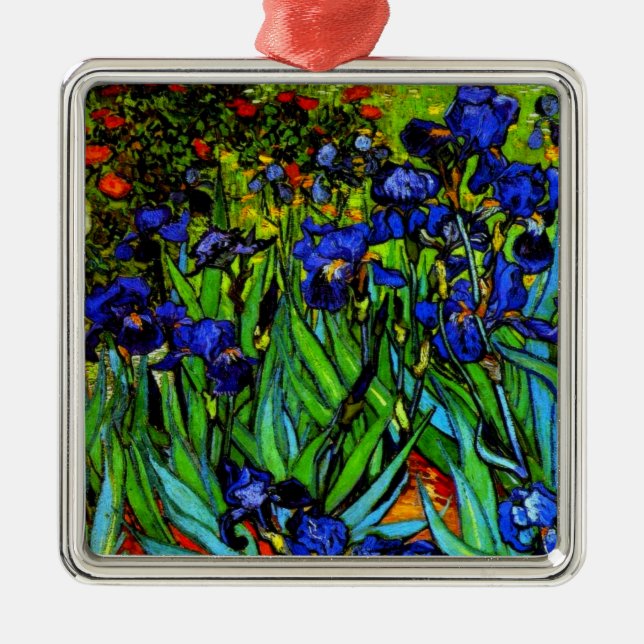 Ornement Carré Argenté Van Gogh peinture, Irises, (Devant)