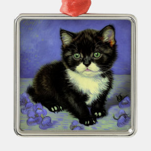 Ornement Carré Argenté Van Gogh Tuxedo Kitten