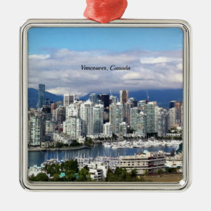 Ornement Carré Argenté Vancouver Canada Skyline