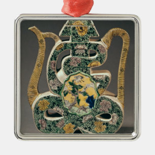 Ornement Carré Argenté Vase à vin shou sous forme de caractère '