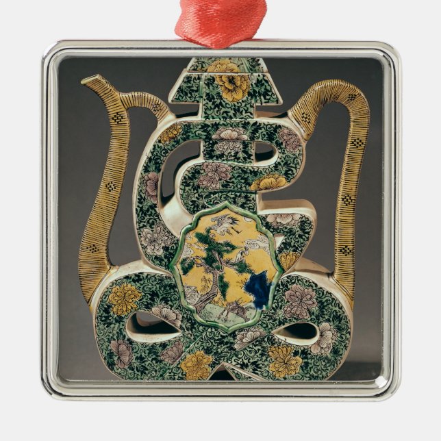 Ornement Carré Argenté Vase à vin shou sous forme de caractère ' (Devant)