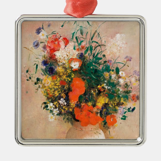 Ornement Carré Argenté Vase des fleurs de Redon Post-impressionniste (Devant)