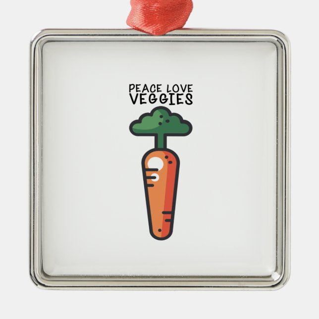Ornement Carré Argenté Vegan - Peace Love Légumes (Devant)