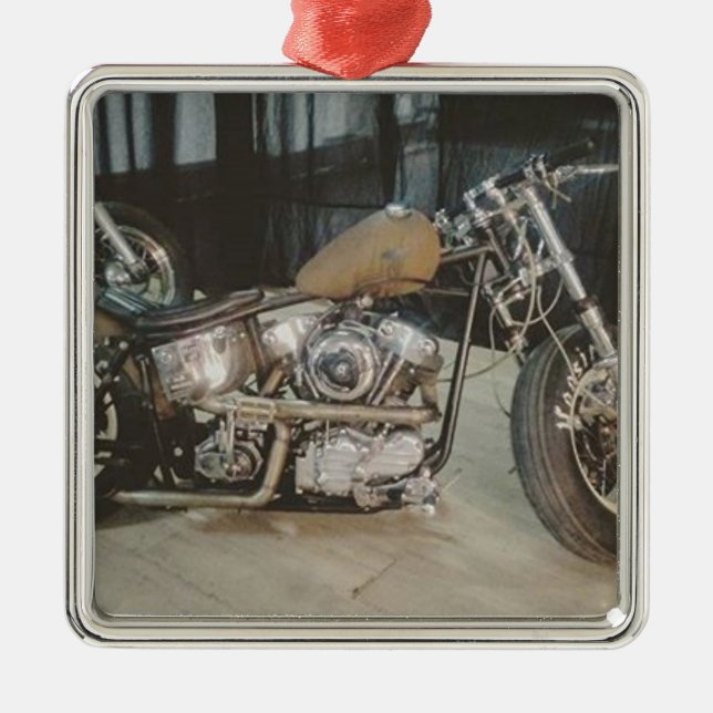Ornement Carré Argenté vélo de bobber (Devant)