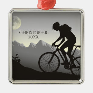 Ornement Carré Argenté Vélo de montagne personnalisé en Lune Noël