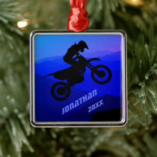 Ornement Carré Argenté Vélo de nuit personnalisé Noël Motocross