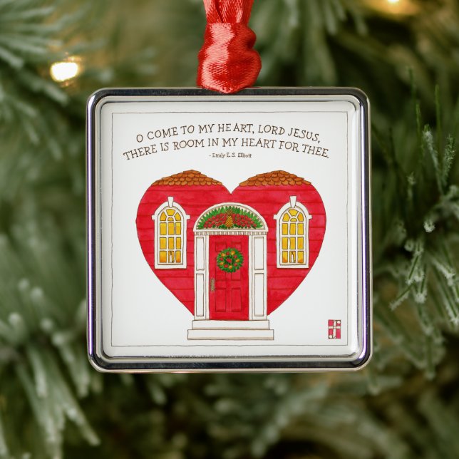 Ornement Carré Argenté Venez à Mon Coeur Seigneur Jésus Noël (Arbre)