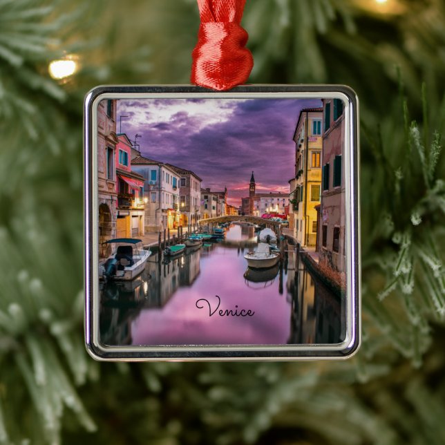 Ornement Carré Argenté Venice, colorful scenic photograph,  (Arbre)