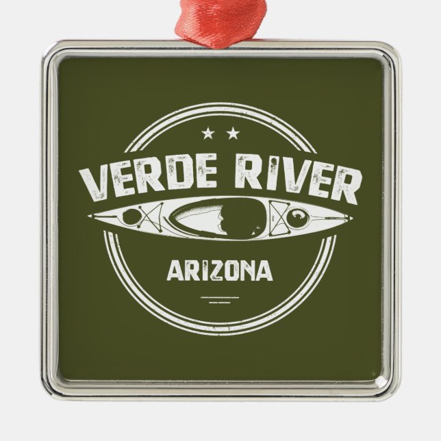 Ornement Carré Argenté Verde River Arizona Kayak (Devant)