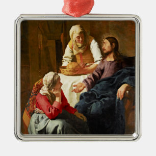 Ornement Carré Argenté Vermeer - Christ dans la Maison de Martha et Marie