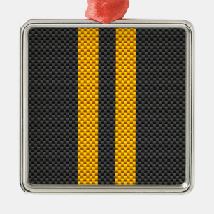 Ornement Carré Argenté Vibrant Yellow Racing Stripes Carbon Fiber Style