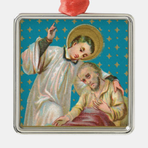 Ornement Carré Argenté Victime de St. Aloysius Gonzaga & Plague (M 006)
