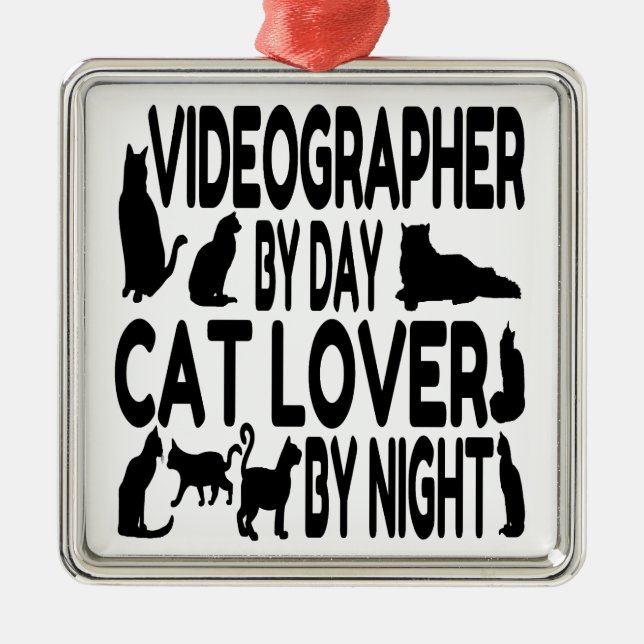 Ornement Carré Argenté Vidéographe Amoureux des chats (Devant)