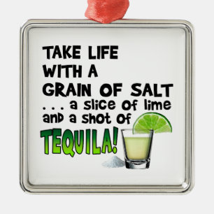 Ornement Carré Argenté Vie, chaux, sel, TEQUILA ! Humour Cocktail