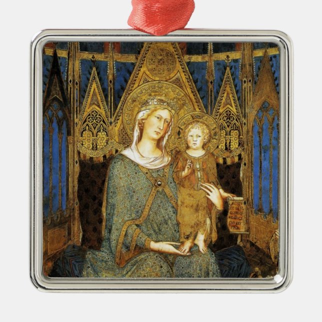Ornement Carré Argenté VIERGE AVEC ENFANT, Sapphire Bleu (Devant)