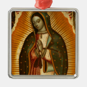 Ornement Carré Argenté Vierge de Guadalupe Notre Dame Marie