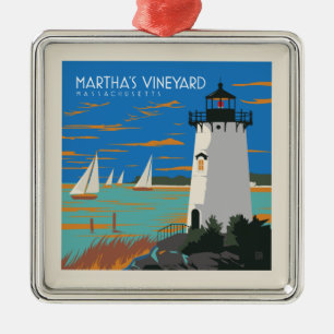 Ornement Carré Argenté Vignoble de Martha, Massachusetts Phare
