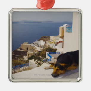 Ornement Carré Argenté Ville de la Grèce, île de Santorini, Oia, sommei