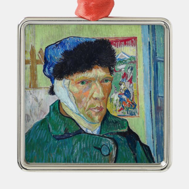 Ornement Carré Argenté Vincent van Gogh - Autoportrait avec oreille bandé (Devant)