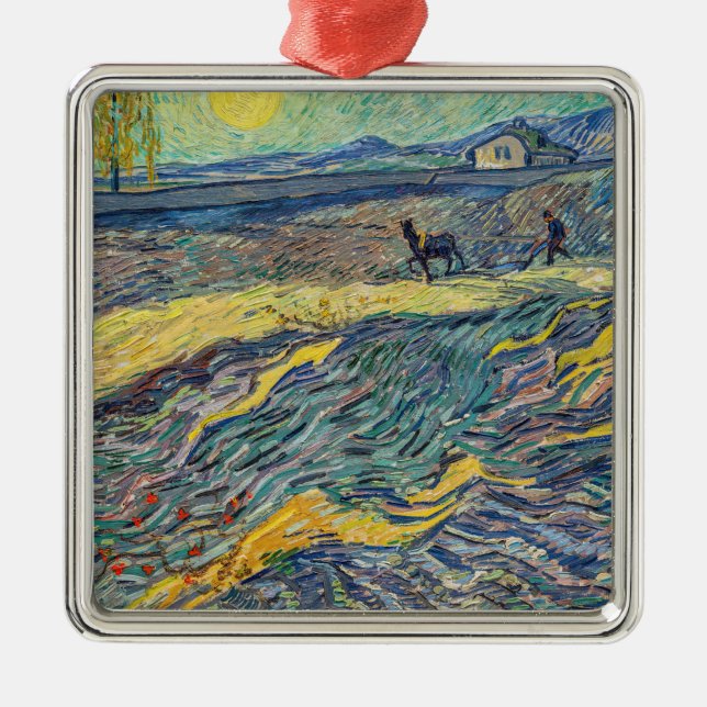 Ornement Carré Argenté Vincent van Gogh - Champ avec des agriculteurs lab (Devant)
