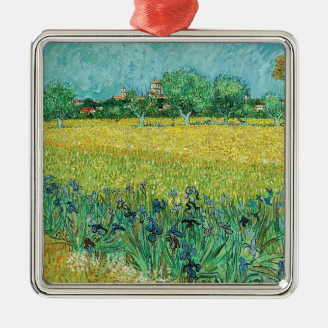 Ornement Carré Argenté Vincent van Gogh - Champ avec Iris près d'Arles (Devant)
