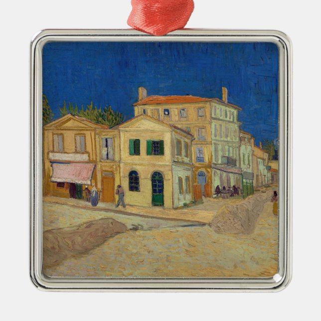 Ornement Carré Argenté Vincent van Gogh - Maison Jaune / Rue (Devant)