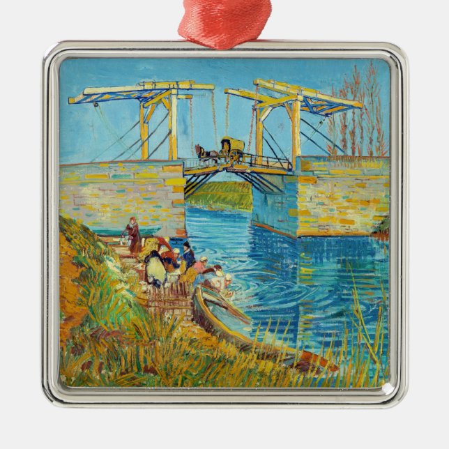 Ornement Carré Argenté Vincent van Gogh - Pont Langlois à Arles #1 (Devant)