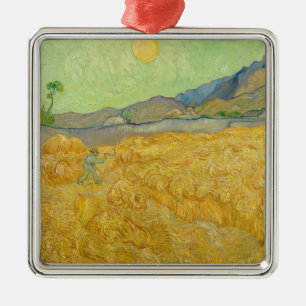 Ornement Carré Argenté Vincent van Gogh - Wheatfield avec une Faucheuse