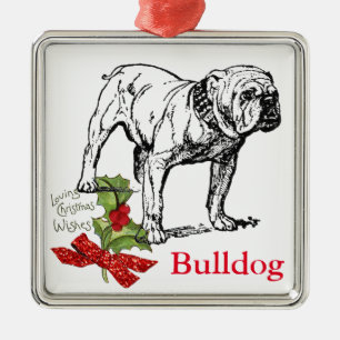 Ornement Carré Argenté Vintage Bulldog -Ajouter un nom- 'Parties scintill