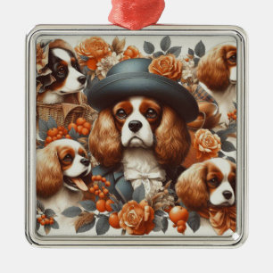 Ornement Carré Argenté Vintage Cavalier King Charles Peinture espagnole