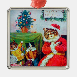 Ornement Carré Argenté Vintage Chat Noël, Louis Wain