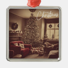 Vintage Christmas Living Room Arbre avec cadeaux