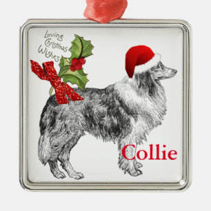 Ornement Carré Argenté Vintage Collie Personnaliser It Parties scintillan