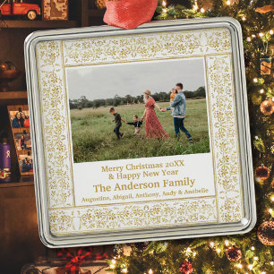 Ornement Carré Argenté Vintage Gold Floral photo encadrée