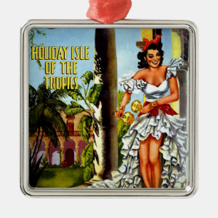 Ornement Carré Argenté Vintage voyage de danseuse cubaine