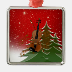 Ornement Carré Argenté Violon à Noël