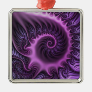 Ornement Carré Argenté Vivid Cool Abstrait rose violet Fractal Art Spiral