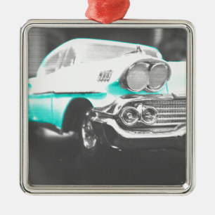 Ornement Carré Argenté Voiture classique bleu vif à chevy impala 1958