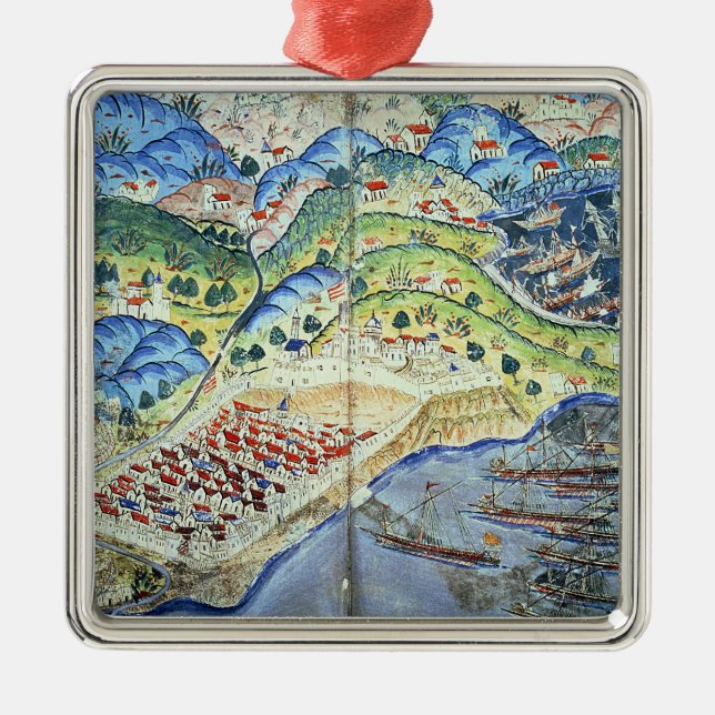 Ornement Carré Argenté Vue de Nice, du 'Suleymanname (Devant)