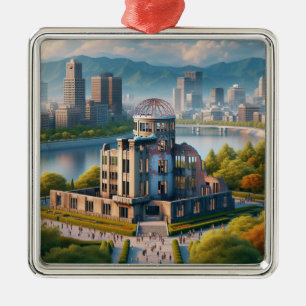 Ornement Carré Argenté Vue du parc commémoratif de la paix d'Hiroshima Ja