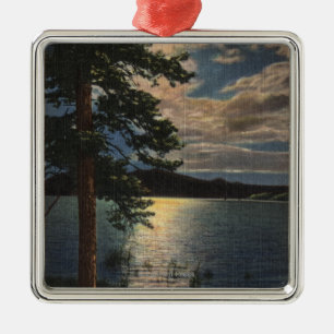 Ornement Carré Argenté Vue éclairée par la lune du lac