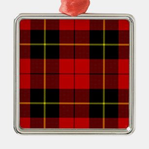 Ornement Carré Argenté Wallace tartan rouge noir plaid